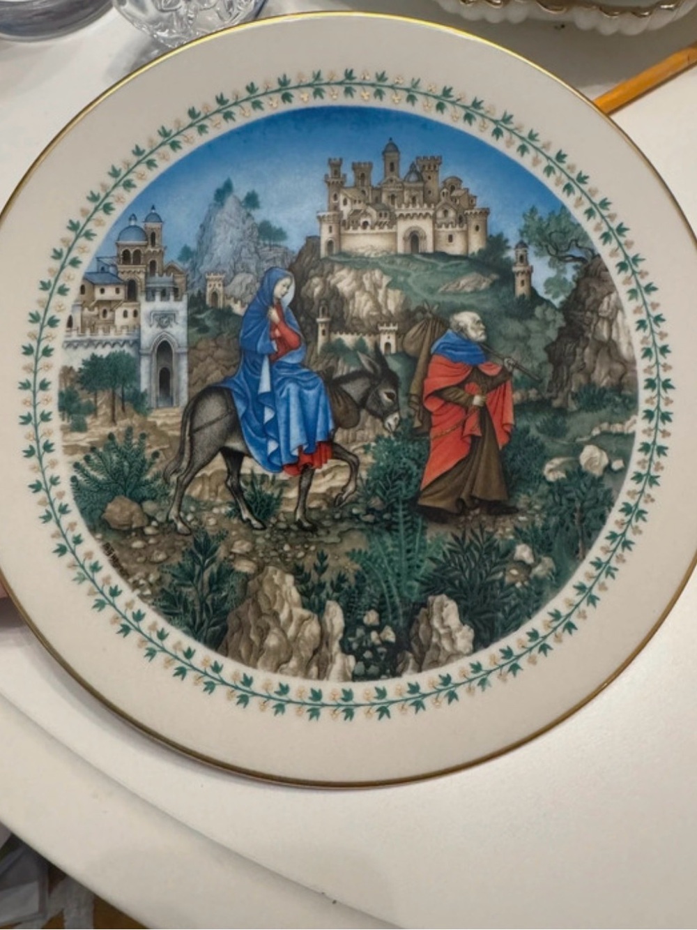 Decorative Blue and Red Nativity Scenic Dinner Plate Vintage Fritz Wegner